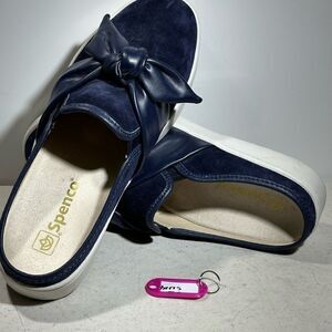 Spenco Orthotic Suede Bow Mules Barbados Black Size 9